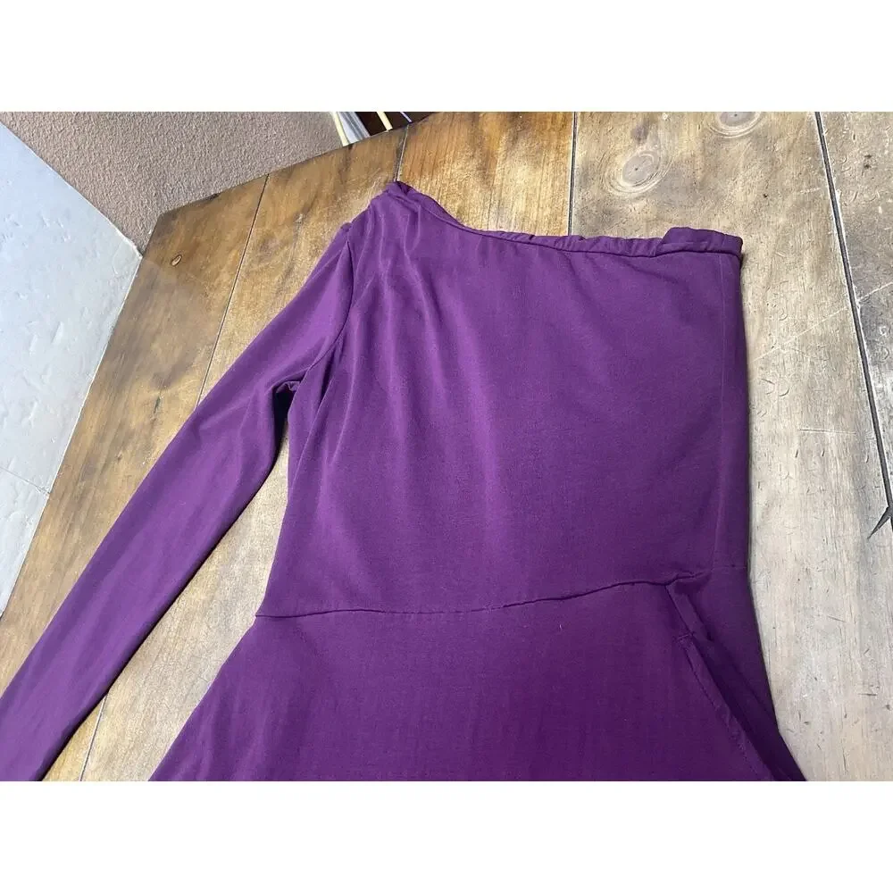 Pact Organic Cotton Purple One Shoulder Fit & Flare Midi Dress Small Minimalist